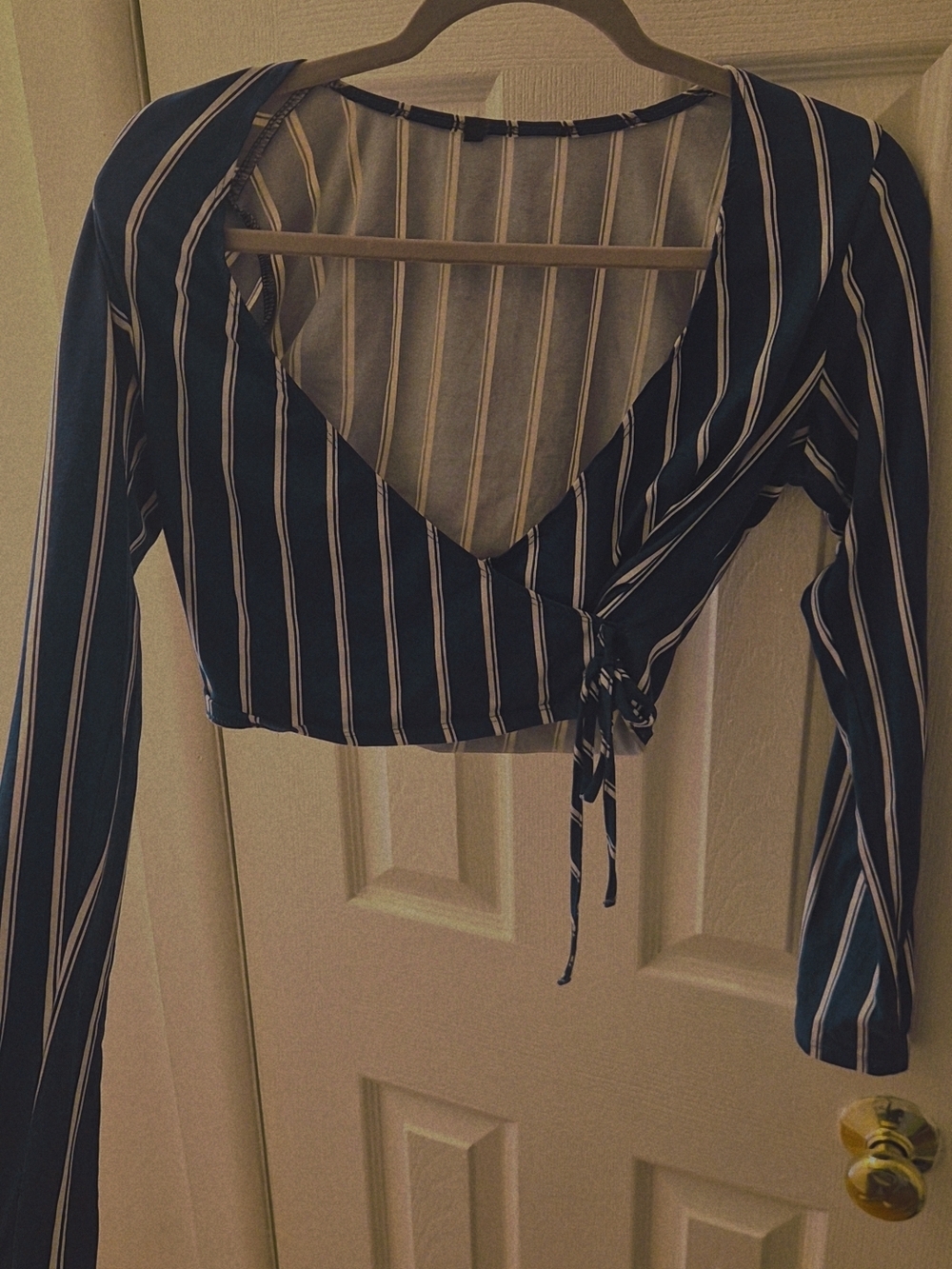 Striped Navy Wrap Crop Top - Women